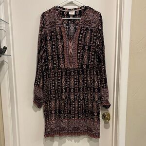 Knox Rose Black and Pink Geometric Floral Dress - like new